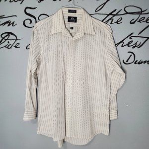 Stafford Mens Wrinkle-Free White with Charcoal Pin-Stripe Dress Shirt